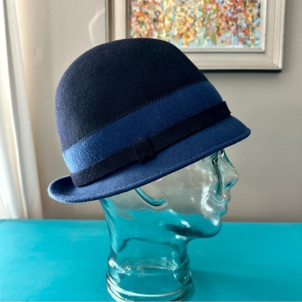 Anthropologie Amati Accesori Navy and Blue Wool Felt Fedora Hat